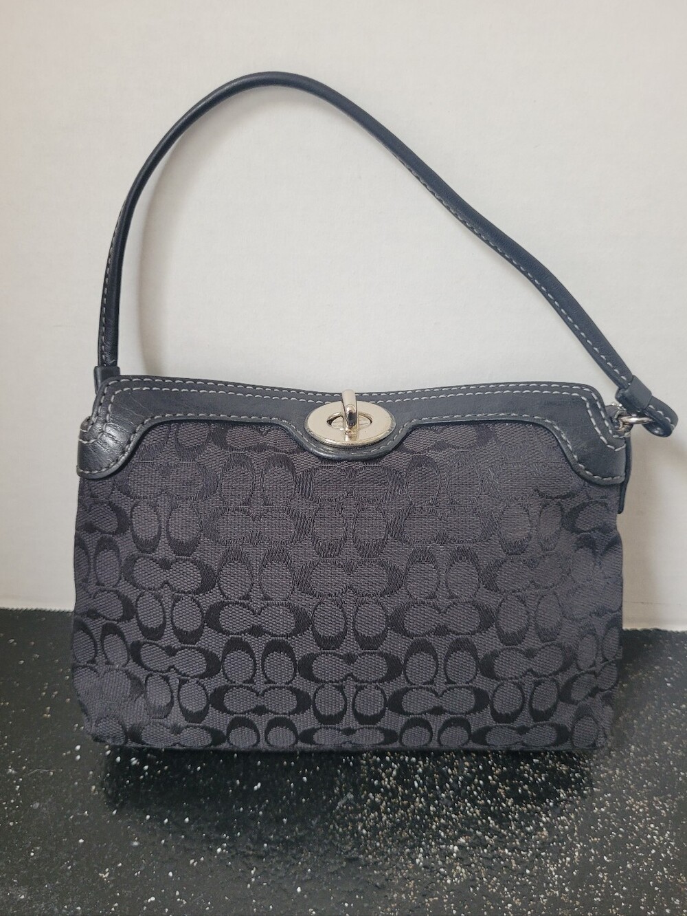 Coach Black Legacy Signature Monogram Shoulder Mini Bag/Wristlet w/Turn-Lock Y2K
